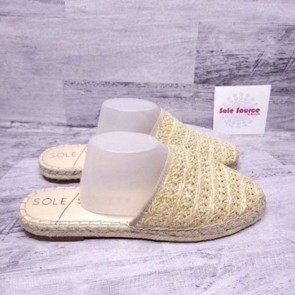 Sole Society Sadelle Slip on Flat Espadrille Mule Natural Tan Women's sz 9.5